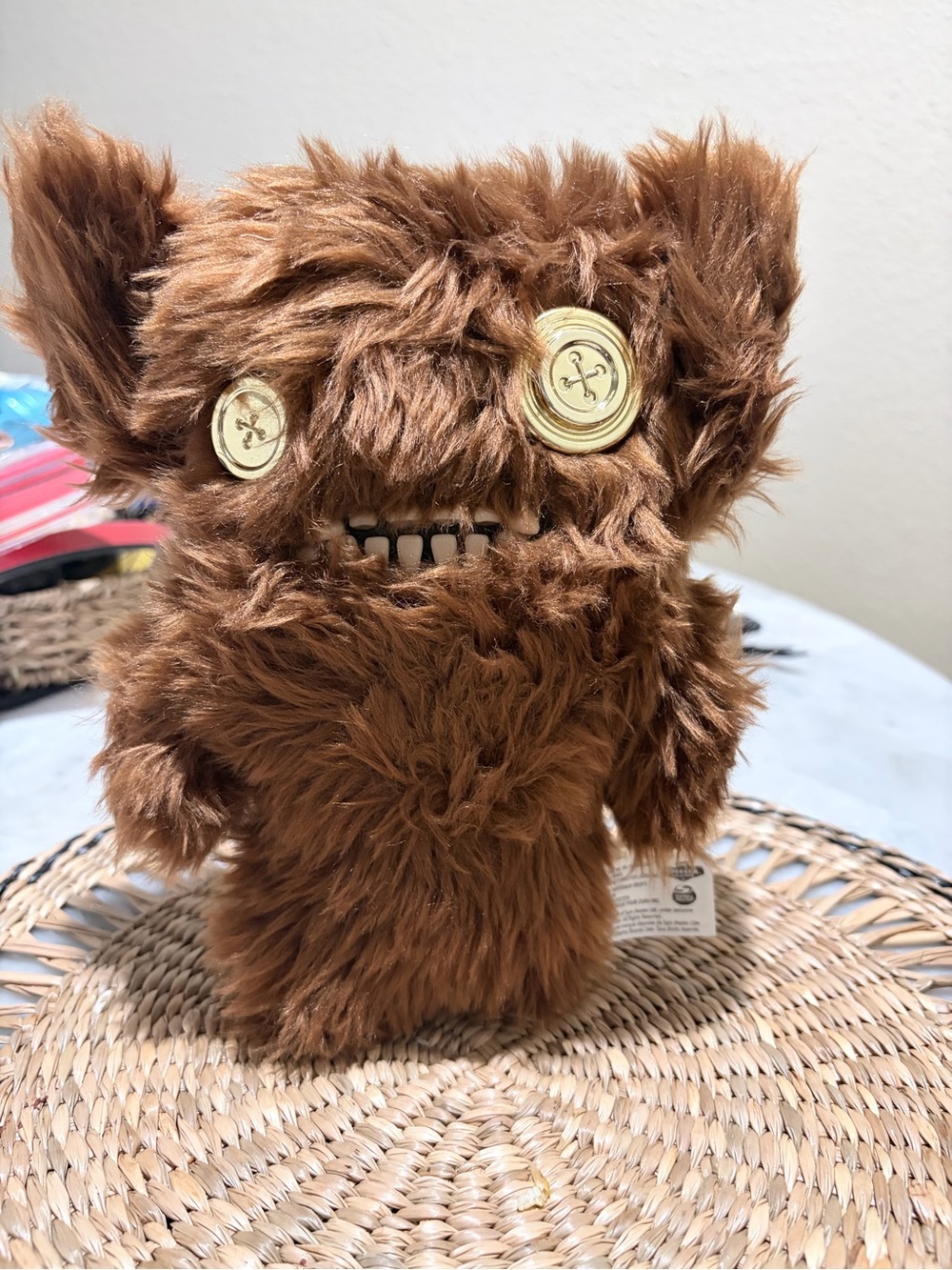 Plush Monster Toy - Brown Faux Fur Button-Eye Plush